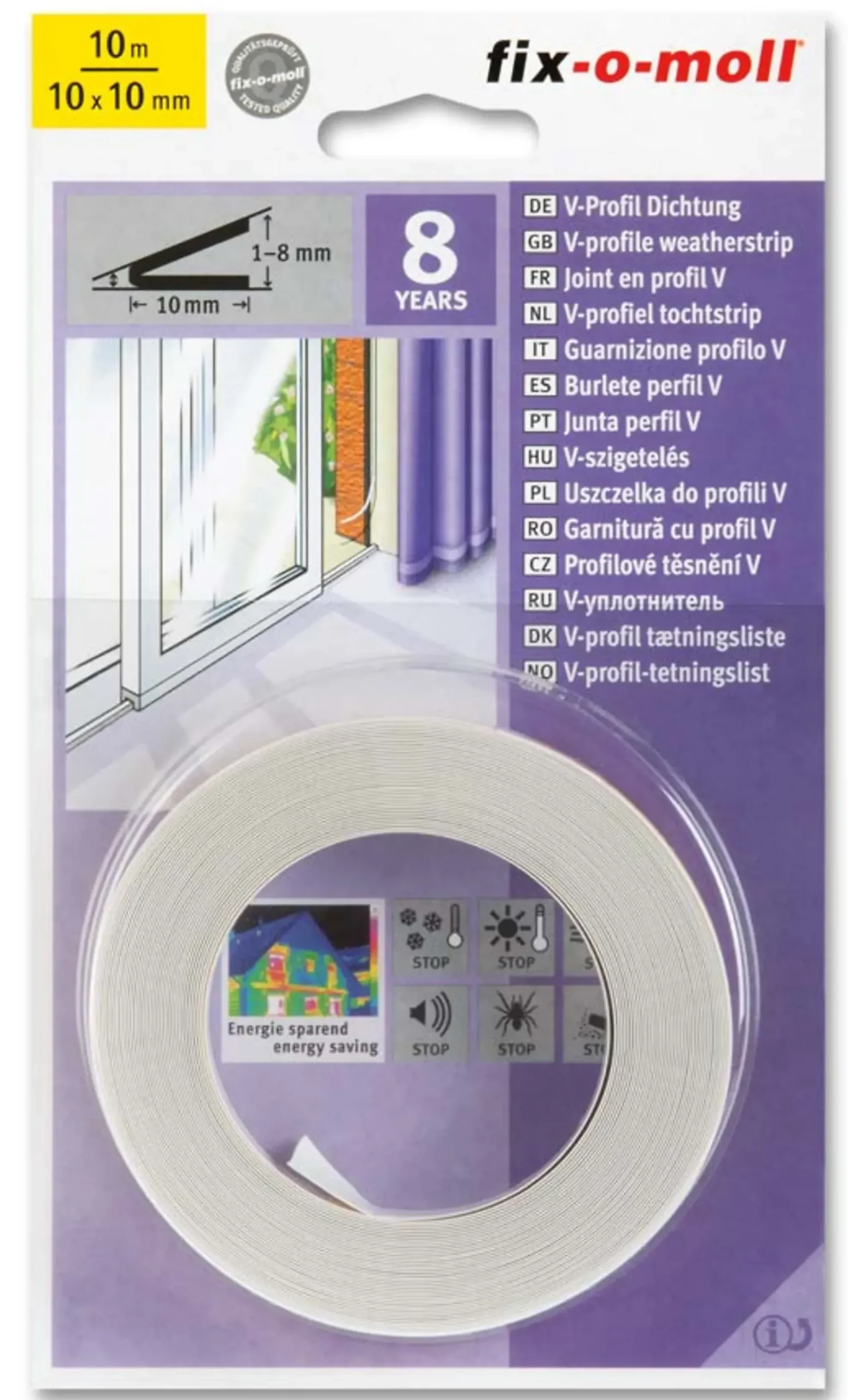 Tetningslist V hev/skyv 10m hvit-Fix O Moll