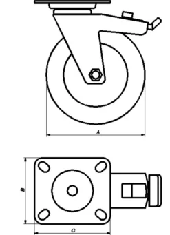 TRANSPORTHJUL Ø100MM M/PLATE OG BREMS-Pn Beslag Outlet