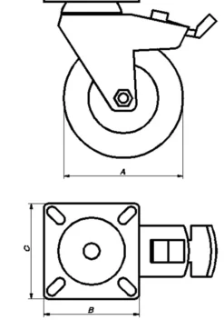 TRANSPORTHJUL Ø75MM M/PLATE OG BREMS-Pn Beslag Best