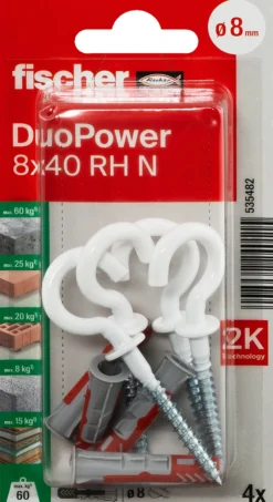 Universalplugg Duopower 8x40 RH N BK 4stk med krok-Fischer Clearance
