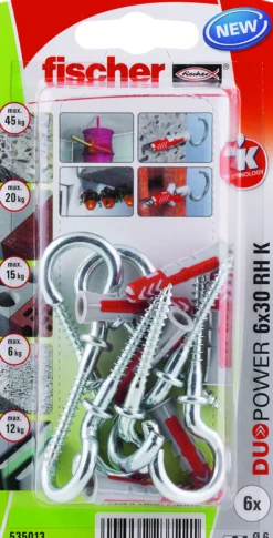 Universalplugg Duopower 6x30 RH BK 6stk med blank krok-Fischer