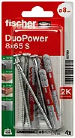 Universalplugg Duopower 8x65 S BK 4stk med skrue-Fischer Outlet