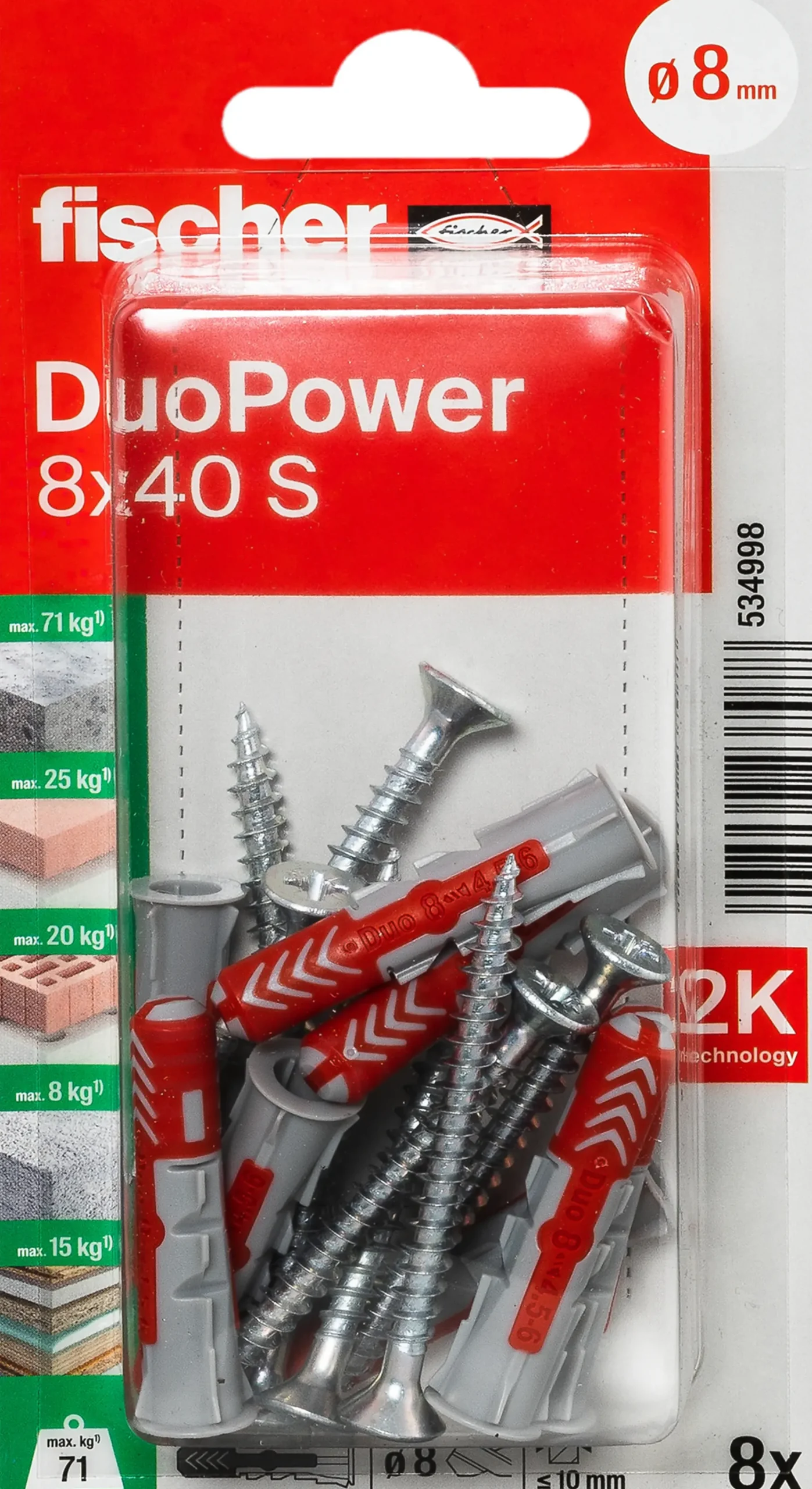 Universalplugg Duopower 8x40 S BK 8stk med skrue-Fischer Clearance
