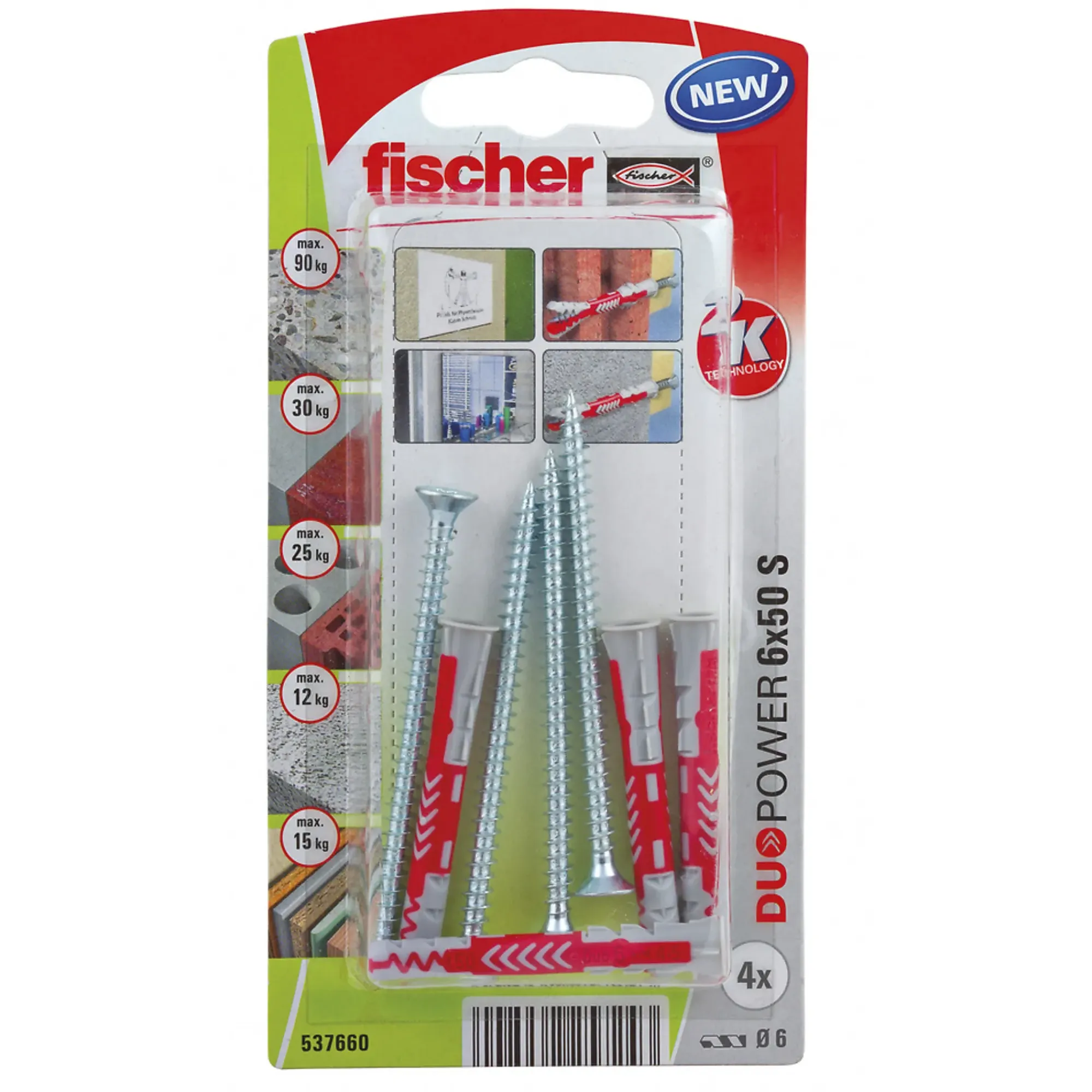 Universalplugg Duopower 6x50 S BK 4stk med skrue-Fischer Best