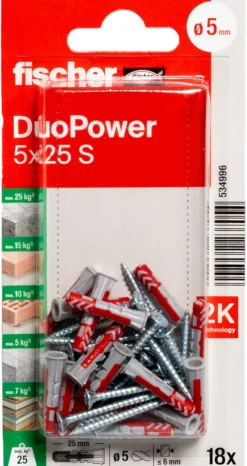 Universalplugg Duopower 5X25 S BK 18stk med skrue-Fischer Online