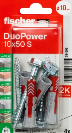 Universalplugg Duopower 10x50 S BK 4stk med sekskantskrue-Fischer Discount