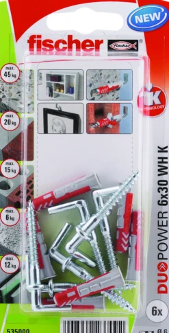Universalplugg Duopower 6x30 WH BK 6stk med vinkelkrok-Fischer Hot