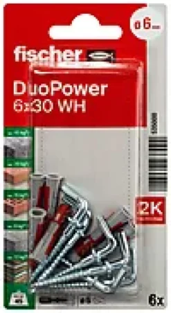 Universalplugg Duopower 6x30 WH BK 6stk med vinkelkrok-Fischer Hot