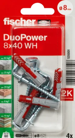 Universalplugg Duopower 8x40 wh BK 4stk med vinkelkrok-Fischer Discount