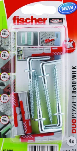 Universalplugg Duopower 8x40 wh BK 4stk med vinkelkrok-Fischer Discount